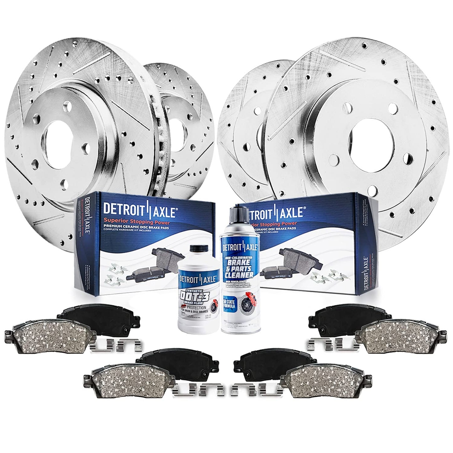 Detroit Axle - Brake Kit for 2000 Infiniti I30, Nissan Maxima, Front and Rear Drilled & Slotted Brake Rotors Ceramic Brake Pads
